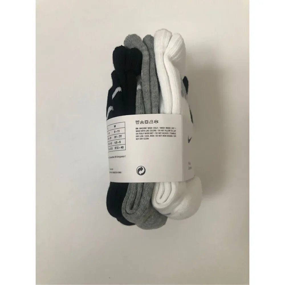 Nike Boys Cushioned Crew Socks 6 Pack (Grey/White/Black) size 7C-10C